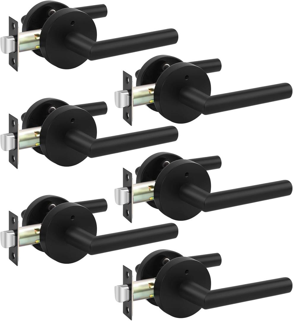Haidms Black Door Handles Interior, Privacy Interior Door Handles, Black Indoor Door Levers for Bathroom, Bedroom, Zinc Alloy, 6 Pack