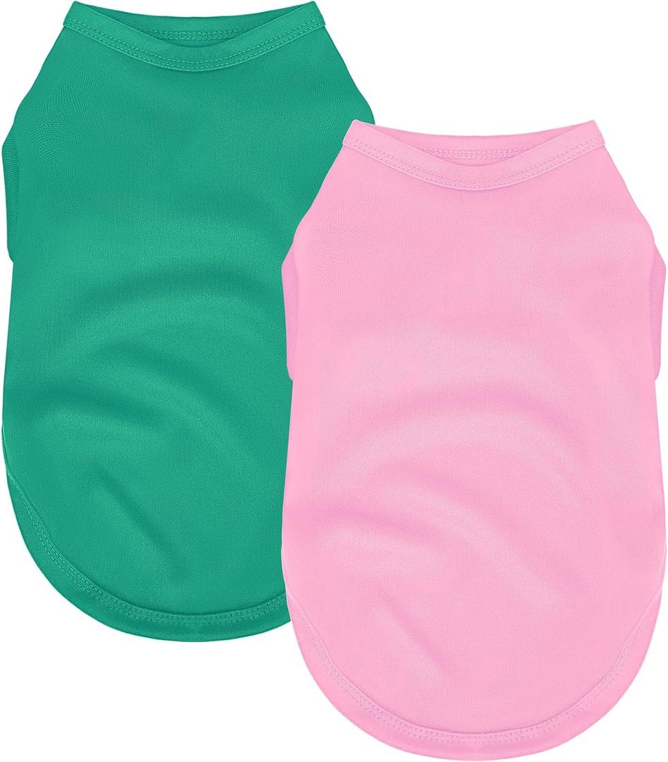 2 Pack Solid Color Dog Shirts - Lightweight, Quick Dry, Breathable Pet T-Shirts for Small to Large Dogs - Stretchy, Durable, Ideal for All Seasons and Holidays.Pink Green XS