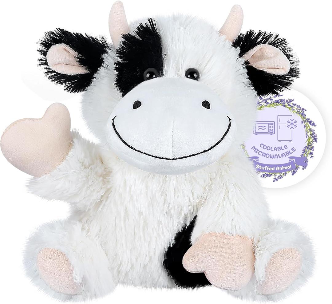 SuzziPals Heatable & Coolable Cow Stuffed Animal, Heated Stuffed Animals Heating Pad for Soothing & Relaxation, Lavender Scent Cow Plush for Stress Discomfort, Cows Gift for Kid & Aldult, Dairy Cattle