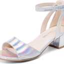 DREAM PAIRS Girls Sandals Chunky Pump Ankle Strap High Heels Dress Open Toe Flower Wedding Party for Little Big Kid, Size 13