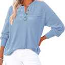 KIRUNDO Henley Shirts For Women 2025 Spring Fashion Ribbed Knit Long Sleeve Tunic Tops Button V Neck Loose Casual Blouse, Size XL