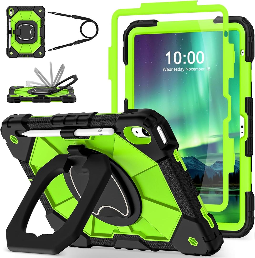 WESOROL Case for iPad (A16) 11th 2025 (11-inch) /iPad 10th Generation 2022(10.9 inch),Military Grade Shockproof Cover for i Pad 11/10 Gen with Rotating Stand Screen Protector Pencil Holder,Black Green