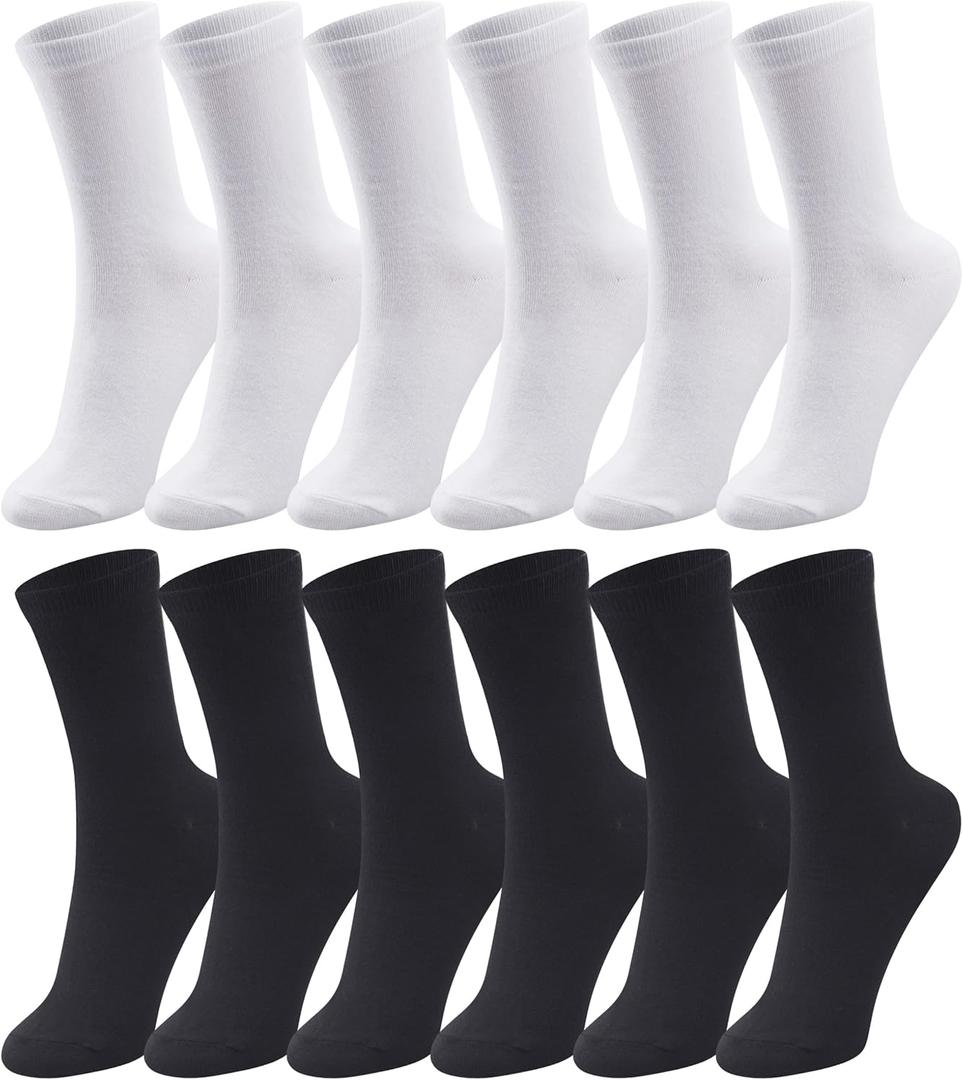 Duufin 12 Pairs Men's Crew Socks Mid Calf Casual Workout Gym Plain Crew Athletic Socks for Men (10-13, Black,White)