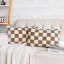 AmHoo Pack of 2 Decorative Throw Pillow Covers Checkerboard Luxury Super Soft Faux Fur Wool Set Case Cushion for Couch Sofa Bedroom 12 x 20-Inch Camel