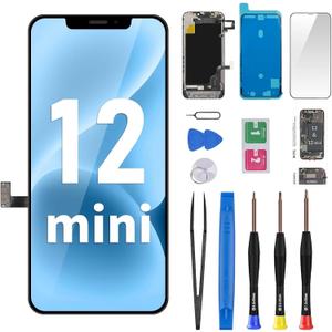 for iPhone 12 Mini Screen Replacement with Earpiece 5.4" LCD Display 3D Touch Digitizer Proximity Sensor Assembly Full Repair Tool Kit Magnetic Pad Waterproof Seal A2176 A2398 A2399 A2400