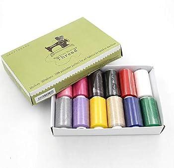 Sewing Threads Set All Purpose Polyester Thread Kit for Hand Sewing & Sewing Machine 12 Color, 382 yd/350m per Spool