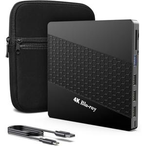 XRTFORE External 4k Blu Ray Drive for Pc,Portable 4k UHD Blu Ray Player,SD/TF Port with Carry Case, USB 3.0 HD Blu-Ray Player,DVD+/-RW External Optical Drive for MacBook Pro Windows Laptop