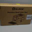 Stainless Steel Litter Box with Lid, Anti-Leakage Enclosed Metal Litter Box, Flip-Top Extra Large Kitty Litter Pan with Scoop & Pedal, Odor Free, Front & Top Dual Entry, Black