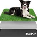 BurgeonNest Dog Grass Pad with Tray 35"x24", Includes Reusable Artificial Turf for Dog Litter Box, Ultra-Absorbent Washable Pee Pad & EVA Material Tray for Balcony, Apartment & Indoor/Outdoor Use