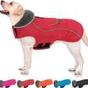 Dog Coat, Large Dog Jacket Reflective Winter Coat for Cold Weather, Windproof Pet Snow Jacket with Pocket, Warm Fleece Sweater Clothes for Large Dogs, Red, L
