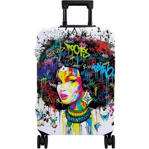 Luggage Cover Approved Travel Suitcase Protector African American Elastic Washable Suitcase Covers for 25-28 Inch Girl Luggage (L) (05White Dope Magic Queen)