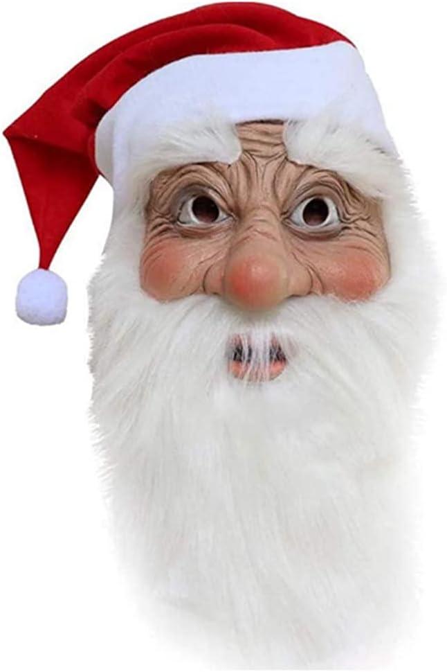 HENGYUTOYMASK Christmas Santa Claus Latex Mask with white beard and hat Costume Realistic Full Face Mask Cosplay Props