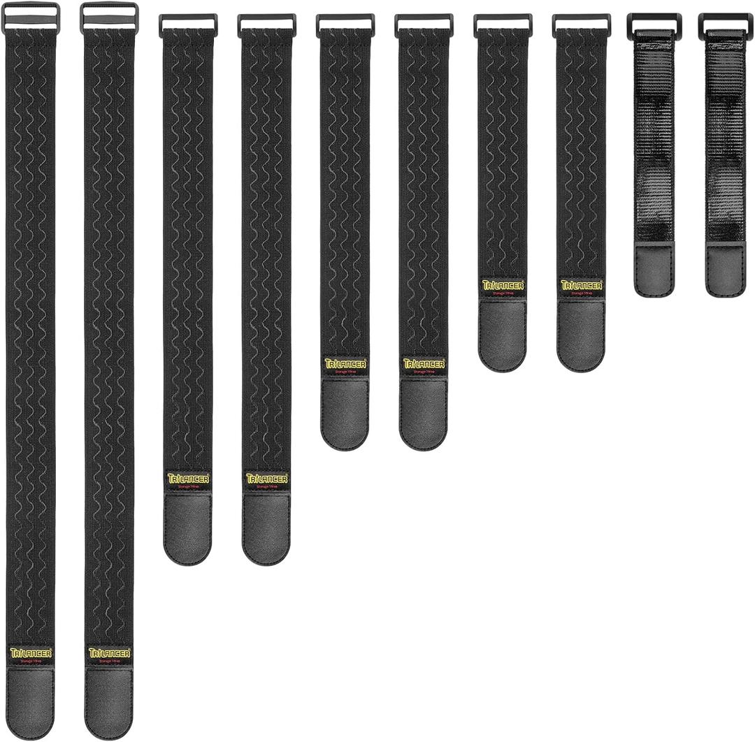 Trilancer Elastic Cinch Straps with Anti-Slip Strips, 5 Size Combo(10-Pack) Heavy Duty Hook and Loop Storage Straps for Extension Cords,Cables, Ropes, Hoses, Bike, RV, Pant Garters,Garage Organization (5 size combo(9''+12"+14''+18"+24"))