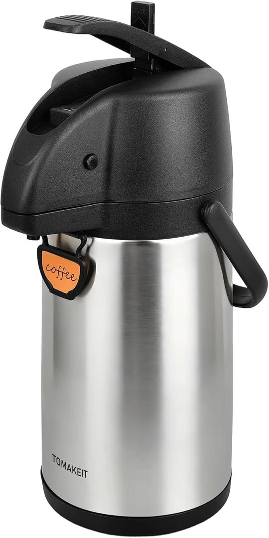 TOMAKEIT Airpot Coffee Dispenser Thermal with Pump,1.9L/64 Oz Insulated Stainless Steel Large Airpot Coffee Carafe Lever Action for Hot/Cold Water,Thermal Carafe for Hot Cocoa for Parties (64.2 Ounces)