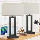 Seealle 22" Tall Living Room Lamps for Night Stands - Touch Bedside Lamp with USB C+A, 3 Way Dimmable Bedroom Lamps for End Tables Set of 2, Modern Night Stand Lamps for Bed Side(Cream&Black)