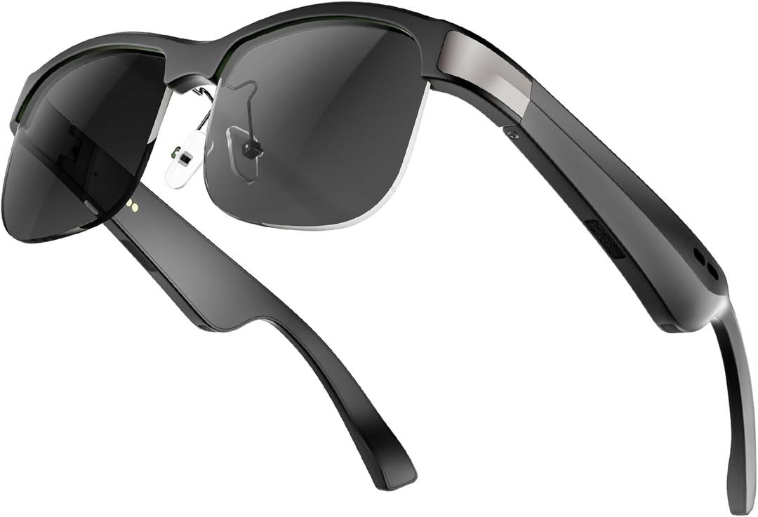 Smart Glasses, Bluetooth Sunglasses for Women Men, Open Mic&Speakers, Voice Assistant, UV Protection (Black)