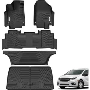 YITAMOTOR Floor Liner and Cargo Mats Fit for Honda Odyssey 2018-2026 Mini Passenger Van, All Weather TPE Car Floor Liners,Durable Anti-Slip Accessories, 1st & 2nd & 3rd Row & Cargo Liner, Black