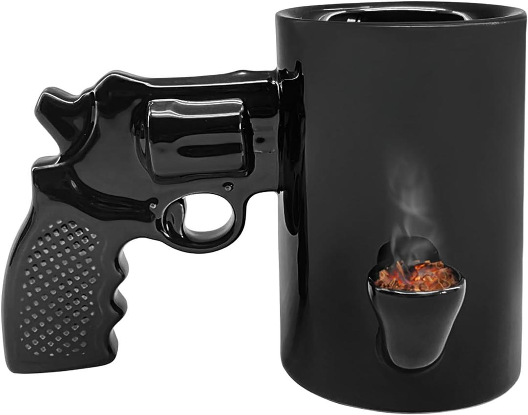 Gun Coffee Mug for Men, Unique Ceramic Wake and Bake Coffee Mug Featuring a Built in Smoke Pipe, Perfect Cup for Who Want Something Functional, Funny and Unforgettable