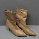 Coutgo Womens Ankle Boots Pointed Toe Low Kitten Heel Side Zipper Office Dress Fall Booties Shoes (7, Khaki)