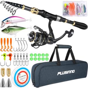 PLUSINNO Fishing Rod and Reel Combo,Fishing Pole,Telescopic Fishing Rod Kit with Spinning Reel, Telescopic Fishing Pole with Carrier Bag for Freshwater Saltwater for Men Women (1.8M 5.91 FT)