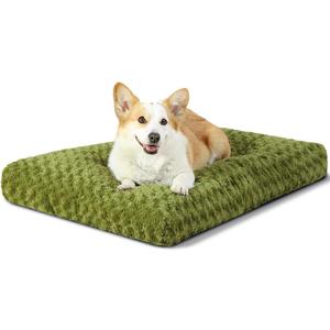 KSIIA Washable Dog Bed Comfy Dog Crate Pad Deluxe Plush Pet Bed Non-Slip Kennel Pad for Small Dogs, 23" x 18", Green