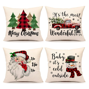 4TH Emotion Christmas Pillow Covers 18x18 Set of 4 Farmhouse Christmas Decor Red Black Buffalo Plaids Winter Holiday Decorations Throw Cushion Case for Home Couch