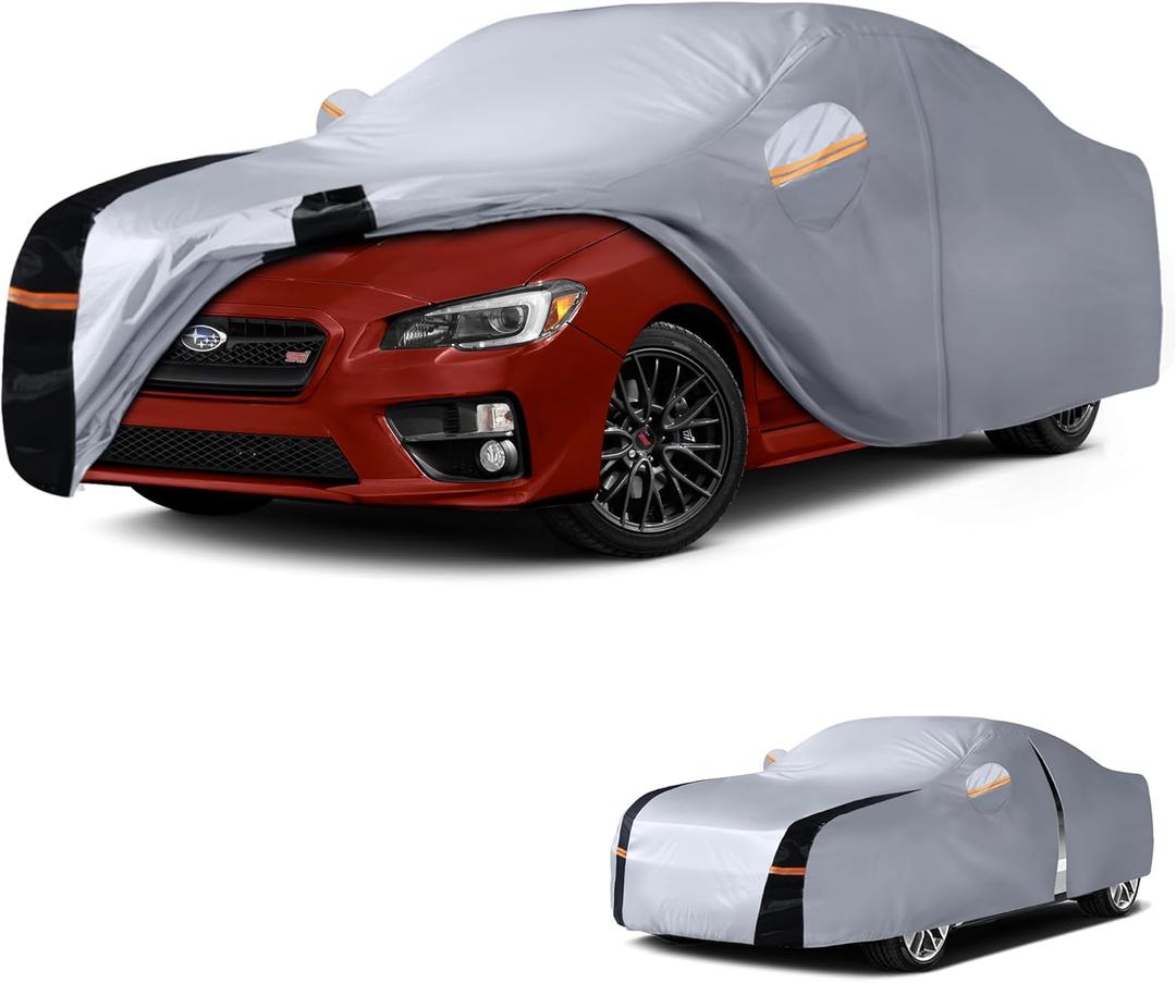 Multi-Layer Car Cover Custom Fit for Subaru WRX Impreza STI(2007-2026), 100% Waterproof All Weather for Automobiles, Gift with Towel, Heavy Duty Car Covers for Rain Sun UV Protection with Door Zipper.