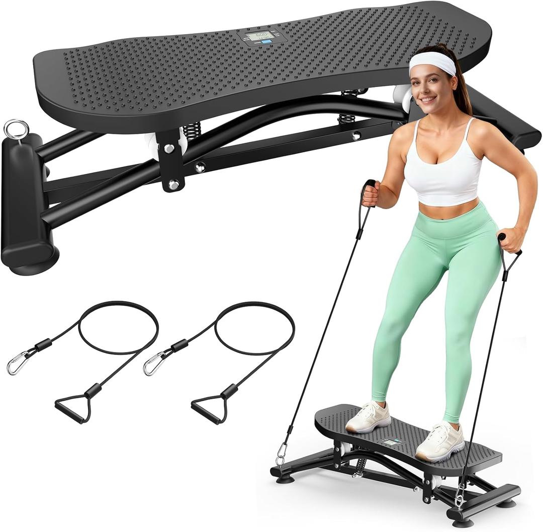 Balance Board with Resistance Bands, 300LBS Ski Balancing Machine Exercise Equipment LCD Monitor for Cardio, Home Ski Simulator Trainer for Full Body Workout (Black)