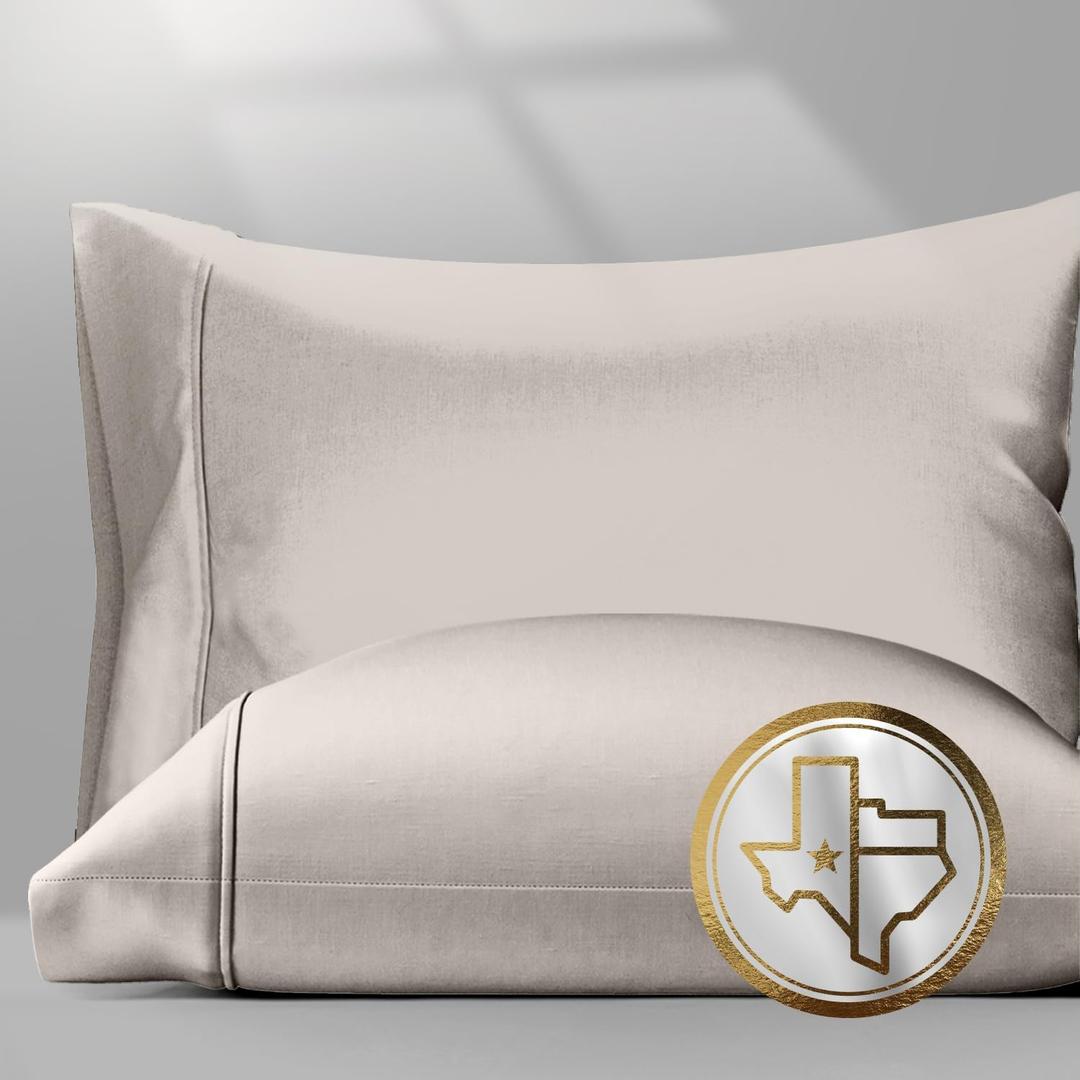 Texas Linen Co. 100% Egyptian Cotton Pillow Cases King Size Set of 2 - Luxury 1500 Thread Count Sateen Beige Pillow Covers, Silky Soft & Cooling Extra Long Staple Pillowcases, Fits King Size Pillows