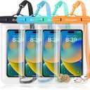 Waterproof Phone Pouch Bag - 8.5in Water Proof Cell Phone Case for Beach Travel Must Haves, Waterproof Phone Holder with Lanyard for iPhone 16 15 Pro Max Galaxy S24 Ultra Pixel 8 Pro, Cruise Essentials ([Black+Mint+Blue+Orange] Waterproof Phone Pouch)