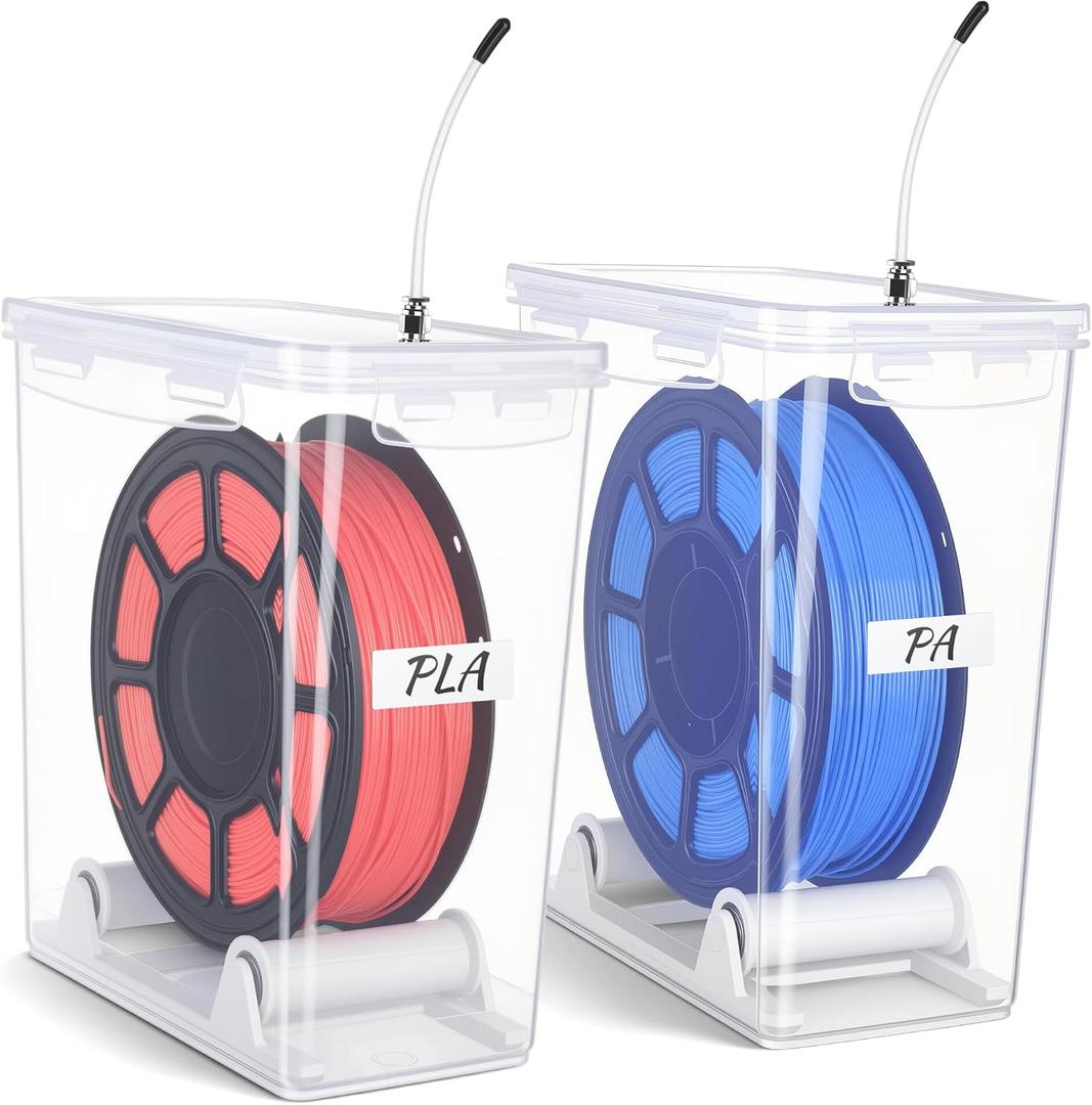 3D Printing Filament Storage Box with air-Tight connectors and Filament Spool Holders - Filament Dry Box for Filaments Sealing and Protection with Desiccant & Label (5.8L, 2Pack)