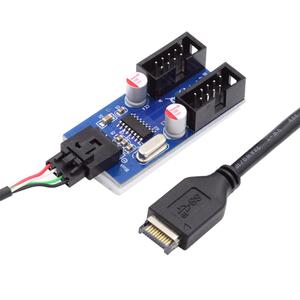 NFHK Cable USB 3.1 Front Panel Header Type-E to 4pin IDC Housing USB Type-A Male 1 to 2 Female Motherboard 9pin Header HUB Adapter Port Multiplier