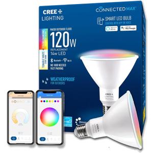 Cree Lighting Connected Max Smart Led Bulb Par38 Outdoor Flood Tunable White + Color Changing, 2.4 Ghz, Works with Alexa and Google Home, No Hub Required, Bluetooth + WiFi, 1Pk