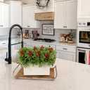 DILATATA Christmas Centerpieces 8 Inch Artificial Christmas Plant in Rectangular Wooden Pot Tabletop Pine Plants with Red Berries Cedar Leaves for Winter Holiday Party Fireplace Mantel Xmas Decor (Style 5)