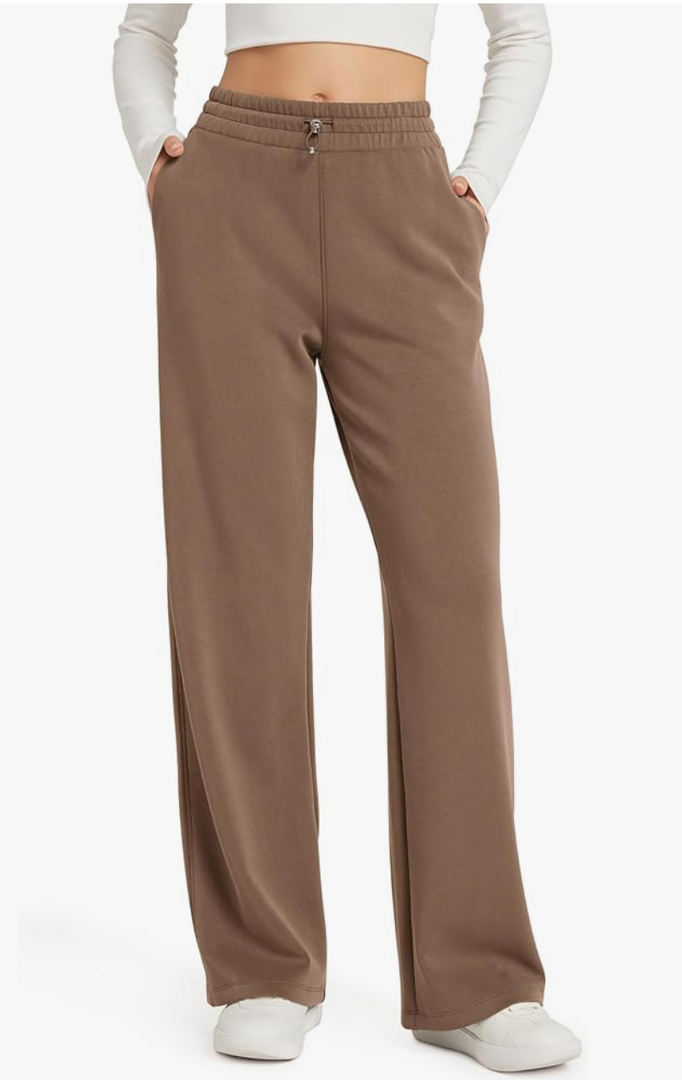 ODODOS Women's Modal Soft Wide Leg Pants with Pockets Adjustable Shockcord High Waist Casual Lounge Pants-27/29/31" Inseam Size L