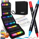 TANMIT 48 Colors Acrylic Paint Pens, Dual Tip Acrylic Paint Markers with Brush Tip and Fine Tip, Acrylic Pens for Rock Painting, Wood, Canvas, Stone, Glass, Ceramic,DIY Crafts Making Art Supplies