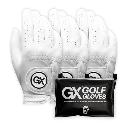 GX Golf Gloves Men Left Hand 3 Pack | The Players Cabretta Leather Golf Glove – Premium Mens Left Hand Golf Glove for Left Handed Golfer | Precision Fit, Superior Grip| White Lefty Golf Glove