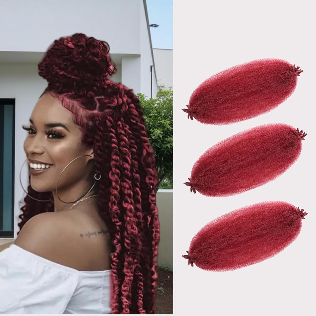 2 x Afro Spring Twist Braiding Hair 16 Inch 3 Packs Pre Separated Springy Curly Twist Hair Marley Hair for Faux Locs Crochet Hair Pre Fluffed Spring Twist Hair Extensions (#Burg, 16INCH/40CM)