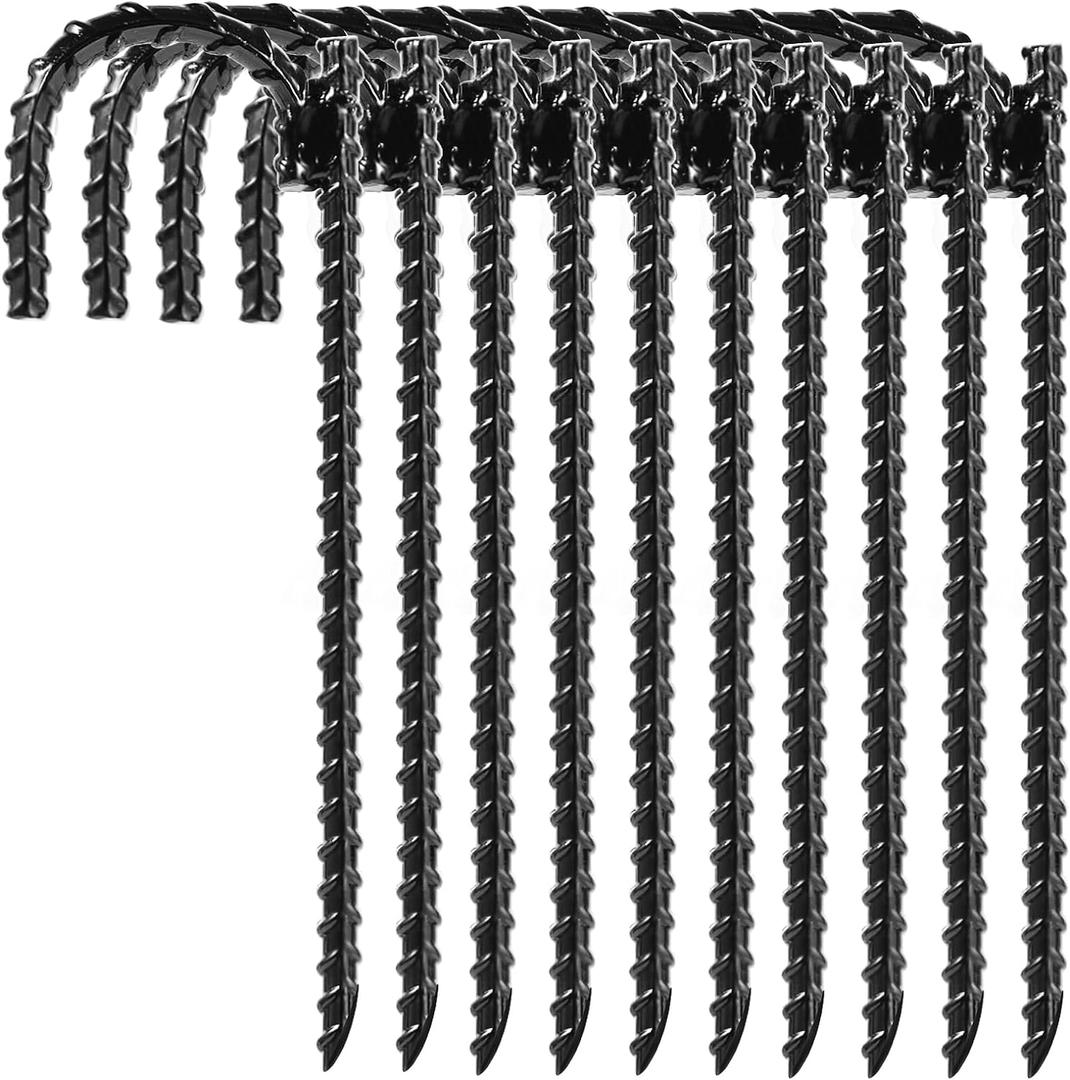 10pcs Threaded Steel bar Stakes/Ground Stakes/Outdoor Fence Ground Stakes.New J Hook Heavy-Duty rebar Metal Stakes Proof Coated Steel Ground Stakes with Chisel Point End.