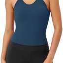 ODODOS Women's Crop Seamless Rib-Knit Camisole Strappy Racerback Cropped Tank Tops M/L