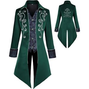Medieval Clothing Men's Costumes Steampunk Jacket, Victorian Gothic Tailcoat, Halloween Pirate Vampire Costumes (X-Large, Green)