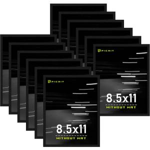 Picrit 8.5 by 11 Picture Frame Set of 12, Wall Gallery 8.5 x 11 Photo Frames without Mat, Multi Photo Display for Home Decor, Black