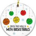2 x Basketballs Ornament 2025  Deck The Halls with Basketballs Ceramic Ornament  Holiday Tree Decoration for Basketball Players & Fans, Sports Gag Gift & Stocking Stuffer