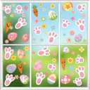 4 Sheets Easter Window Clings Colorful Egg Carrot Window Decals Holiday Windows Decoration Easter Rabbit Footprints Electrostatic Windows Stickers for Home School Shop Glass Display Party Supplies (907)