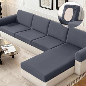 KinCam Couch Cushion Covers, Stretch Sectional Couch Covers Sofa Cushion for L Shaped Couch Cover Washable Sofa Slipcovers Sofa Covers(3 Seater + 1 Chaise, Grey)