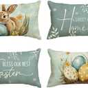 AVOIN colorlife Easter Bless Our Nest Rabbit Easter Eggs Blue Throw Pillow Covers, 12 x 20 Inch Home Sweet Home Eucalyptus Leaves Cushion Case Decoration for Sofa Couch Set of 4