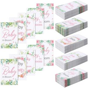 Eaasty 150 Pcs Baby Shower Seed Packet Baby in Bloom Pink Floral Accents and Greenery Self Adhesive Seed Packets Pink Seed Packets for Guests Pink Floral Seed Packets for Baby Shower, Seed Not Include
