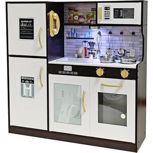 Wooden Play Kitchen Toy Set with Light, Kids Children Pretend Toy Kitchen Playset with Sink Play Toy,Oven Microwave,Toddler Cooking Set Toy for Ages 3+ Baby Girls Boys (Espresso)