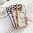 SAKUULO Magnetic Case for iPhone 15 Pro Max 6.7inch Clear Plating,Blue | Compatible with MagSafe,Glitter Sparkly Diamonds Rhinestone with Camera Protector Slim Shockproof Protective Women Girls