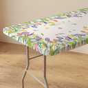 Horaldaily Spring Fitted Tablecloth 72 x 30 Inch Rectangular, Spring Tulips Floral Butterfly Washable Table Cover Elastic Edged for Dinning, Picnic, Camping, Banquet